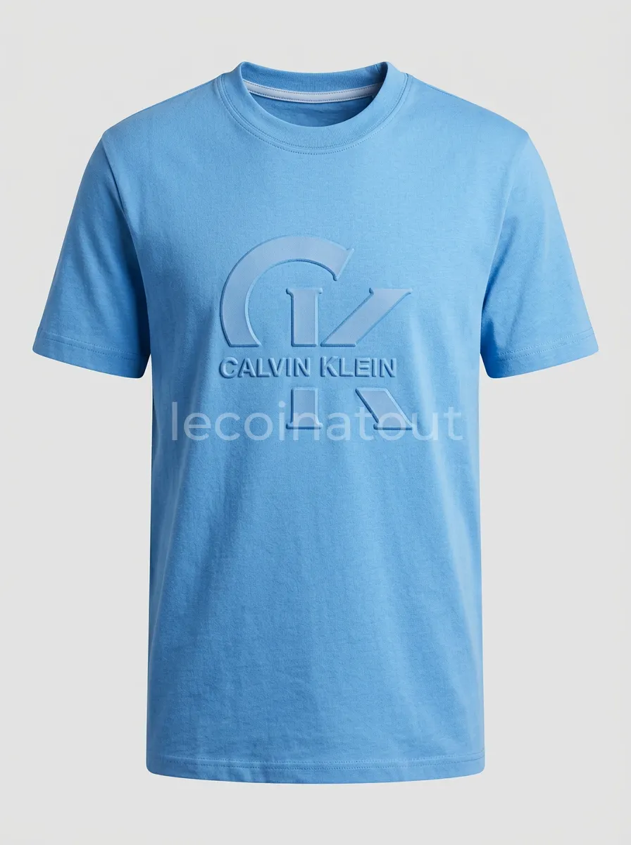 T-shirt Calvin Klein Bleu Ciel en Relief - Neuf