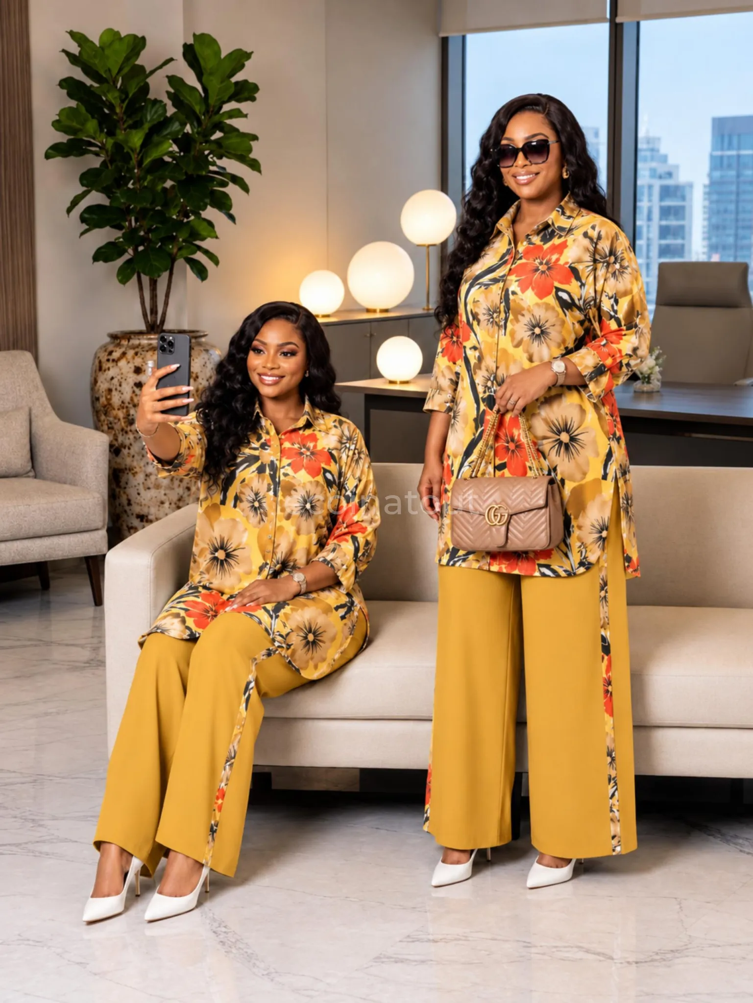 Ensemble pantalon palazzo 2 pièces avec chemise longue — photo 2, Pikine