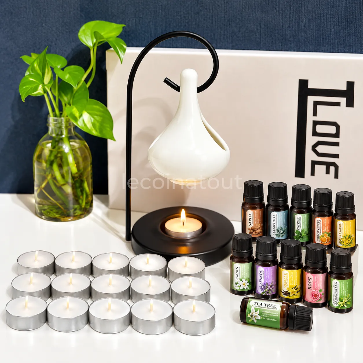 Coffret parfum d'ambiance — 01 brûle‑parfum, 15 bougies & 2 huiles (noir / blanc) — photo 1, Dakar