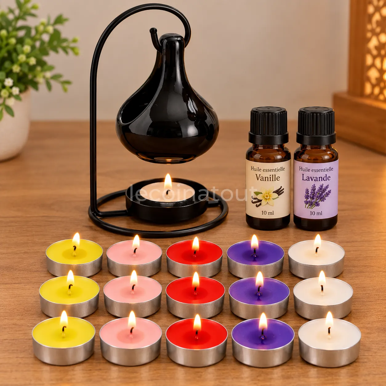 Coffret parfum d'ambiance — 01 brûle‑parfum, 15 bougies & 2 huiles (noir / blanc) — photo 3, Dakar