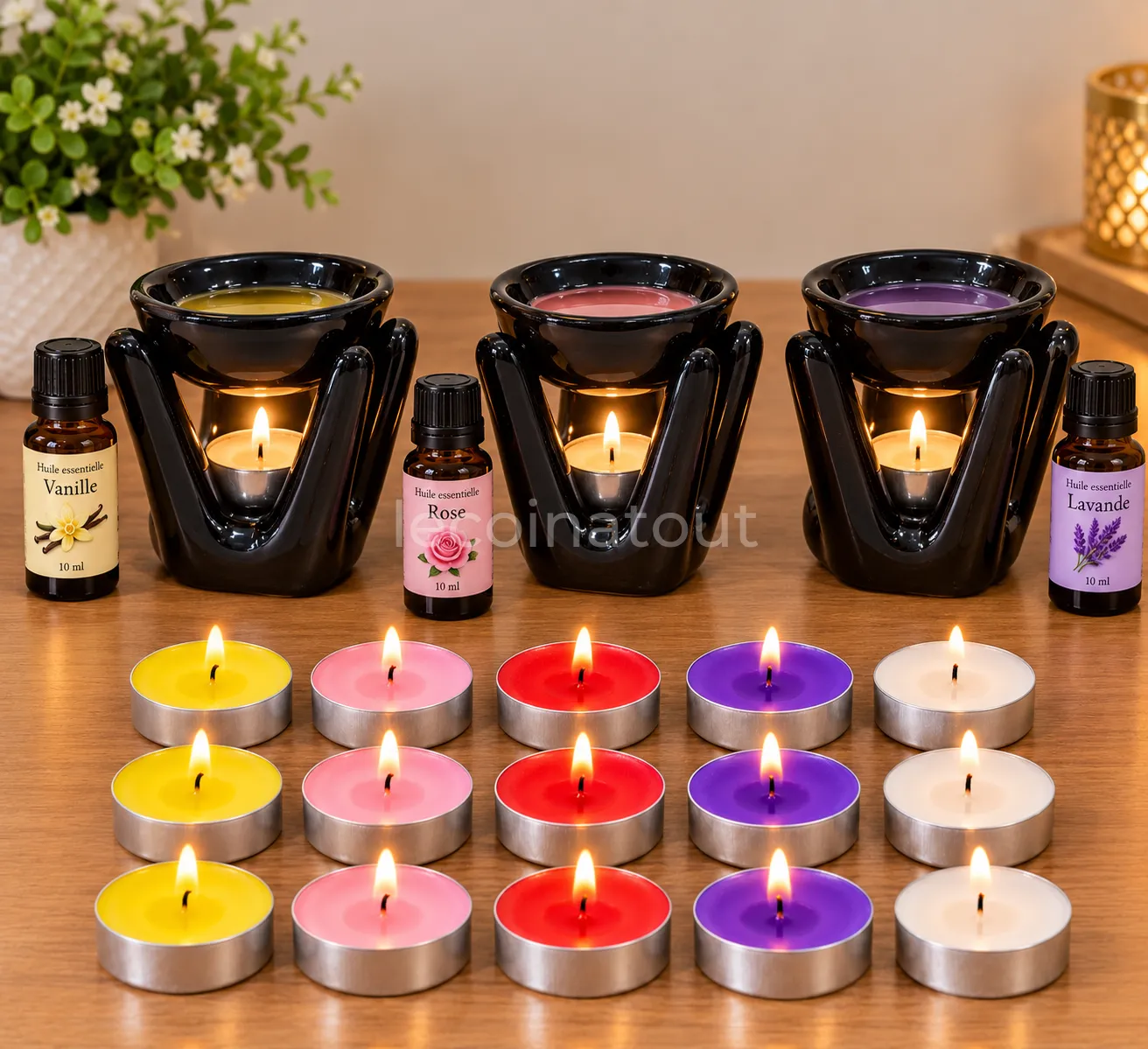 Coffret parfum d'ambiance — 01 brûle‑parfum, 15 bougies & 2 huiles (noir / blanc) — photo 2, Dakar