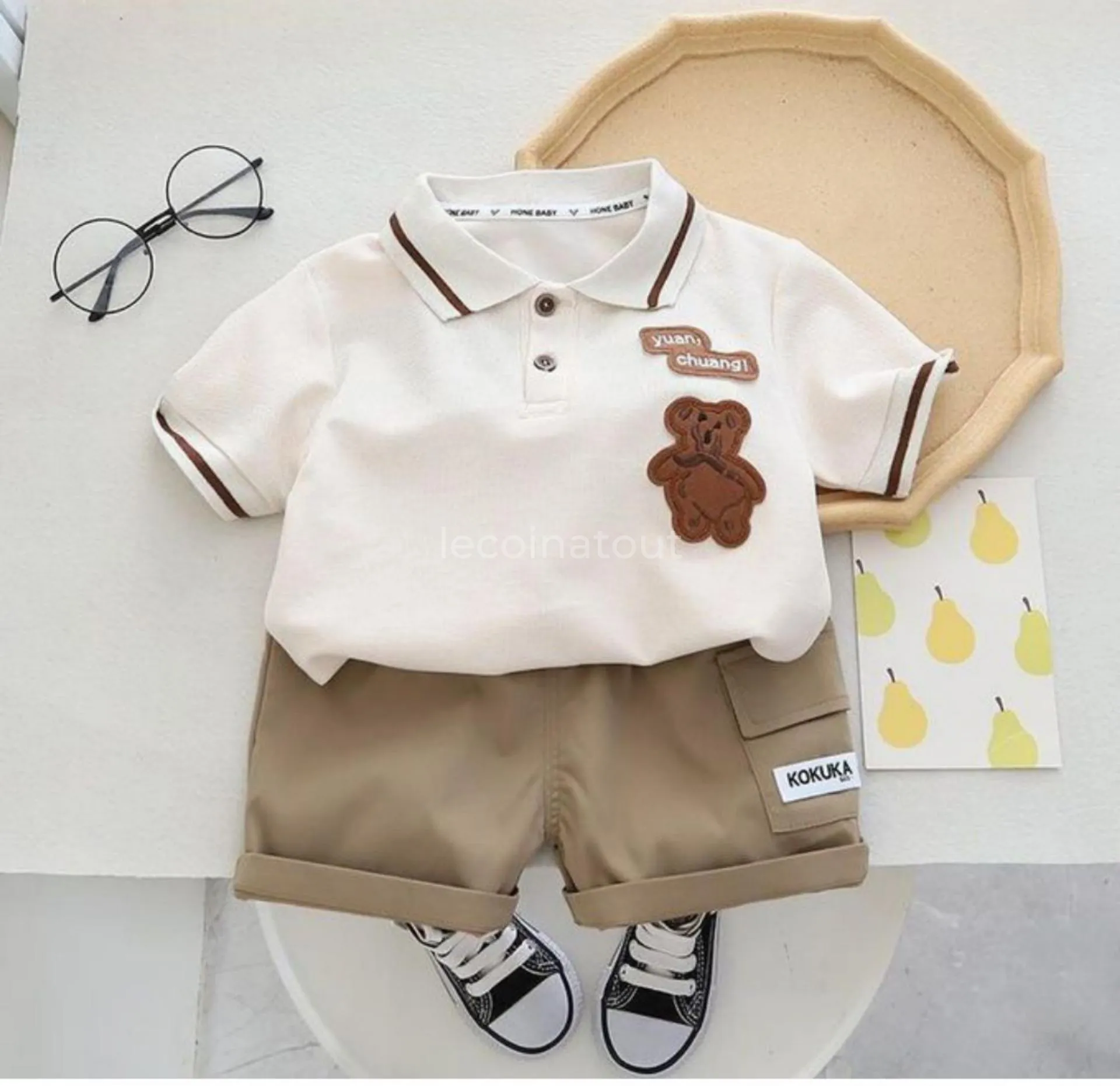 Ensemble Polo short garçon très class beige marron — photo 1, Dakar 12345