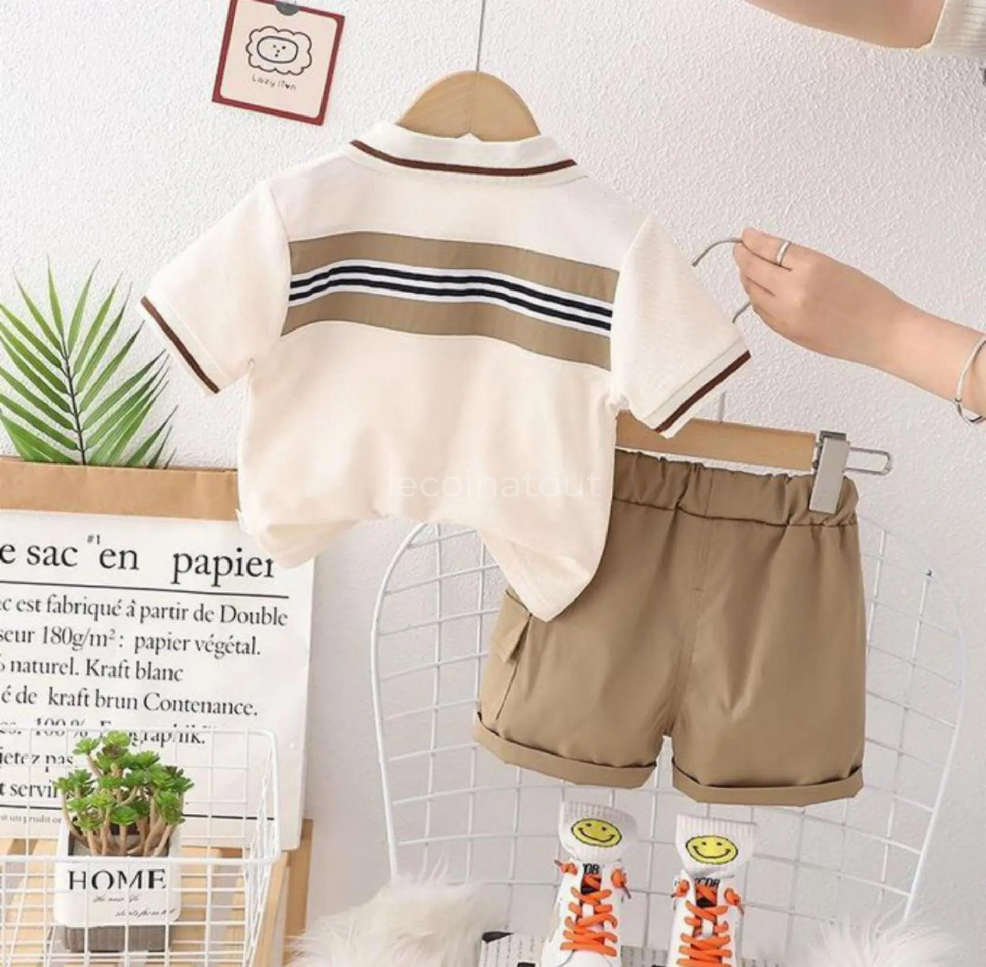 Ensemble Polo short garçon très class beige marron — photo 2, Dakar 12345