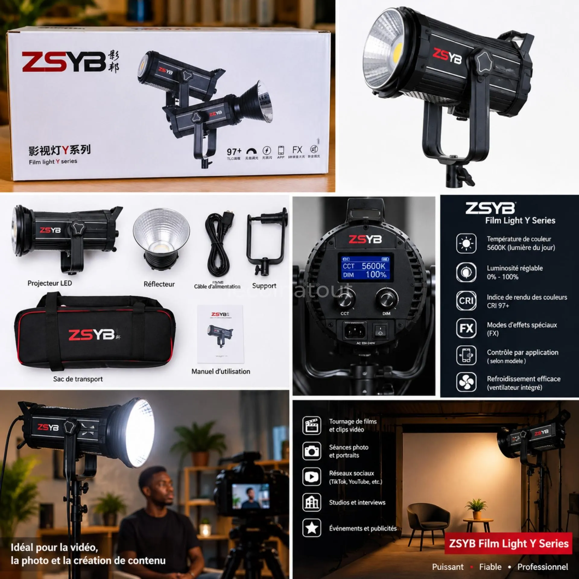 🎬 ZSYB Film Light Y Series : Projecteur LED professionnel
Passez au niveau supérieur pour vos vidéos, photos et contenus ! 💡
✅ Lumière du jour 5600K
✅ Luminosité réglable de 0 à 100 %
✅ — photo 1, Dakar