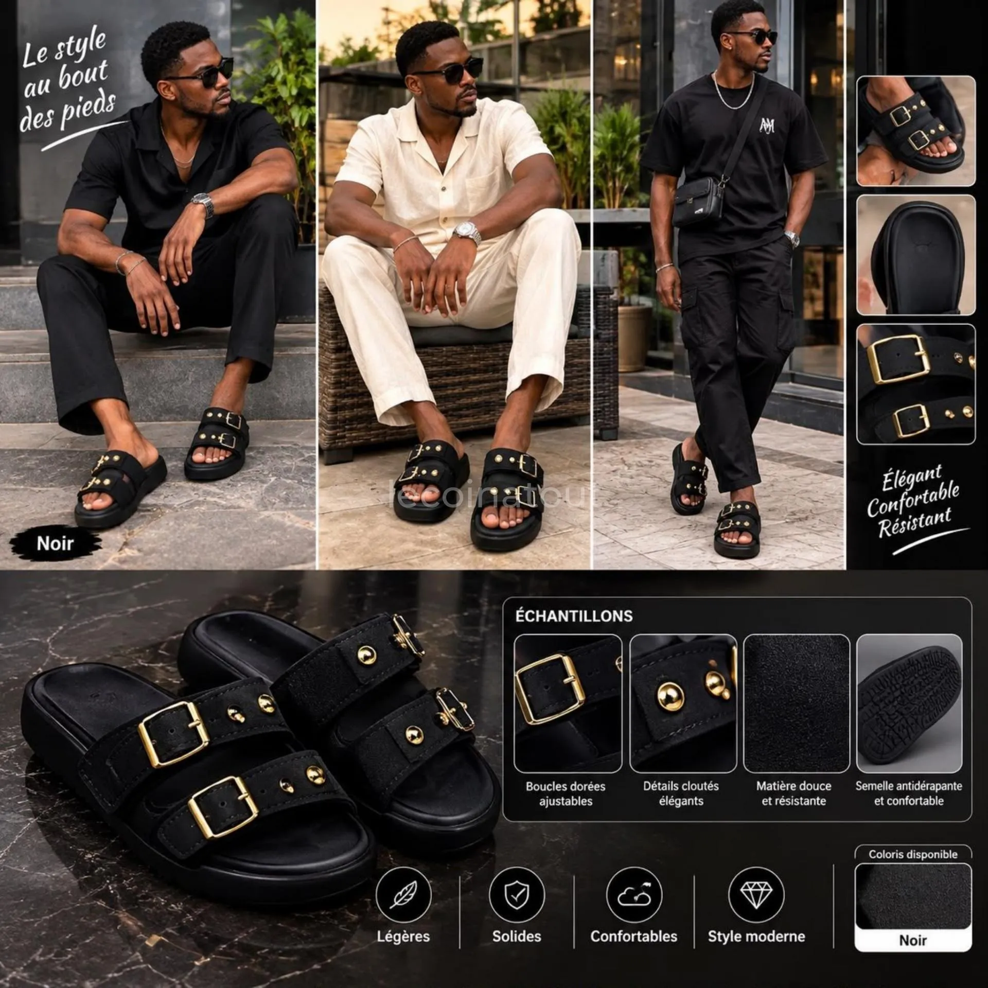 Sandales Homme Chic à Boucles Dorées - Cuir & Confort Neuf — photo 1, Dakar