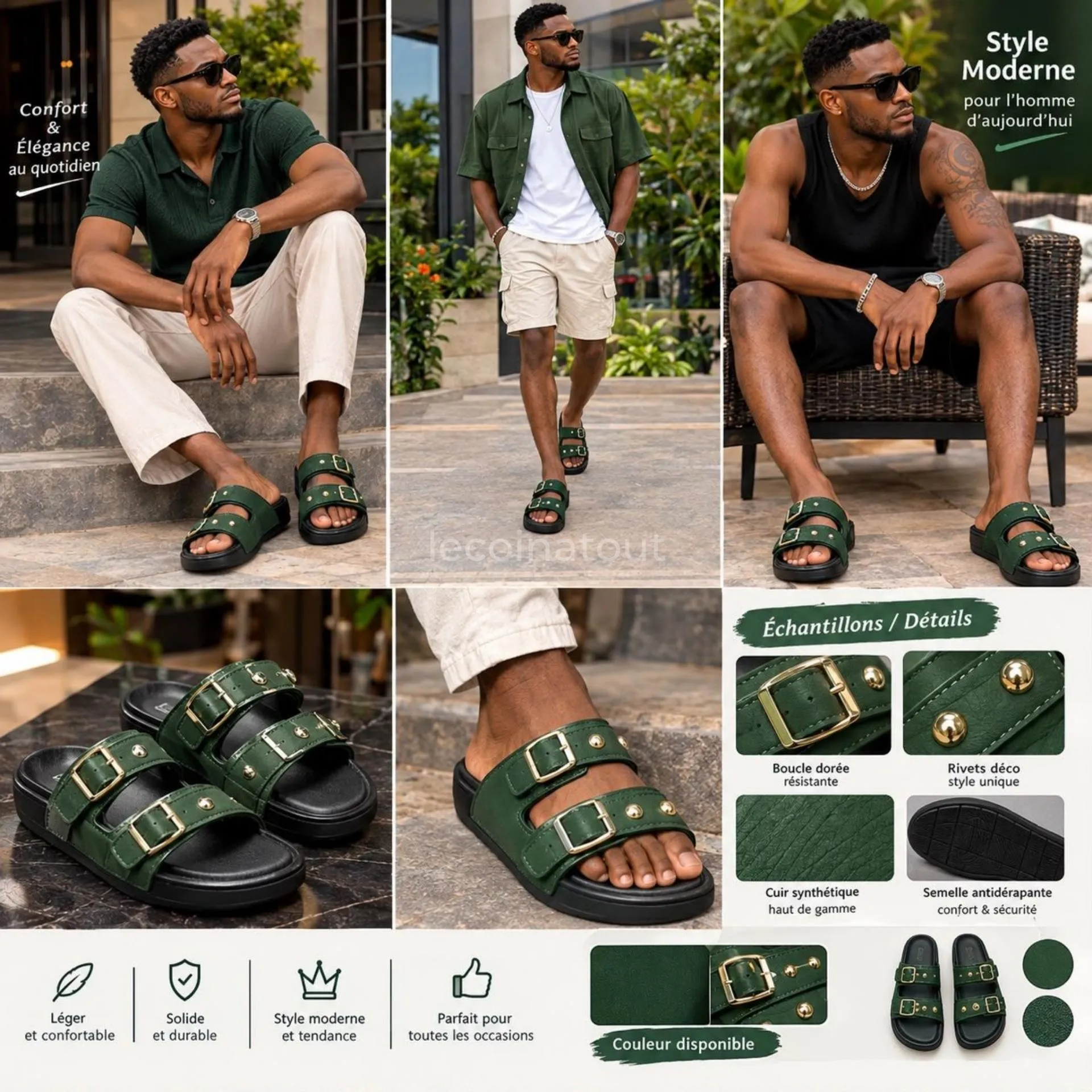 Sandales Homme Chic à Boucles Dorées - Cuir & Confort Neuf — photo 2, Dakar