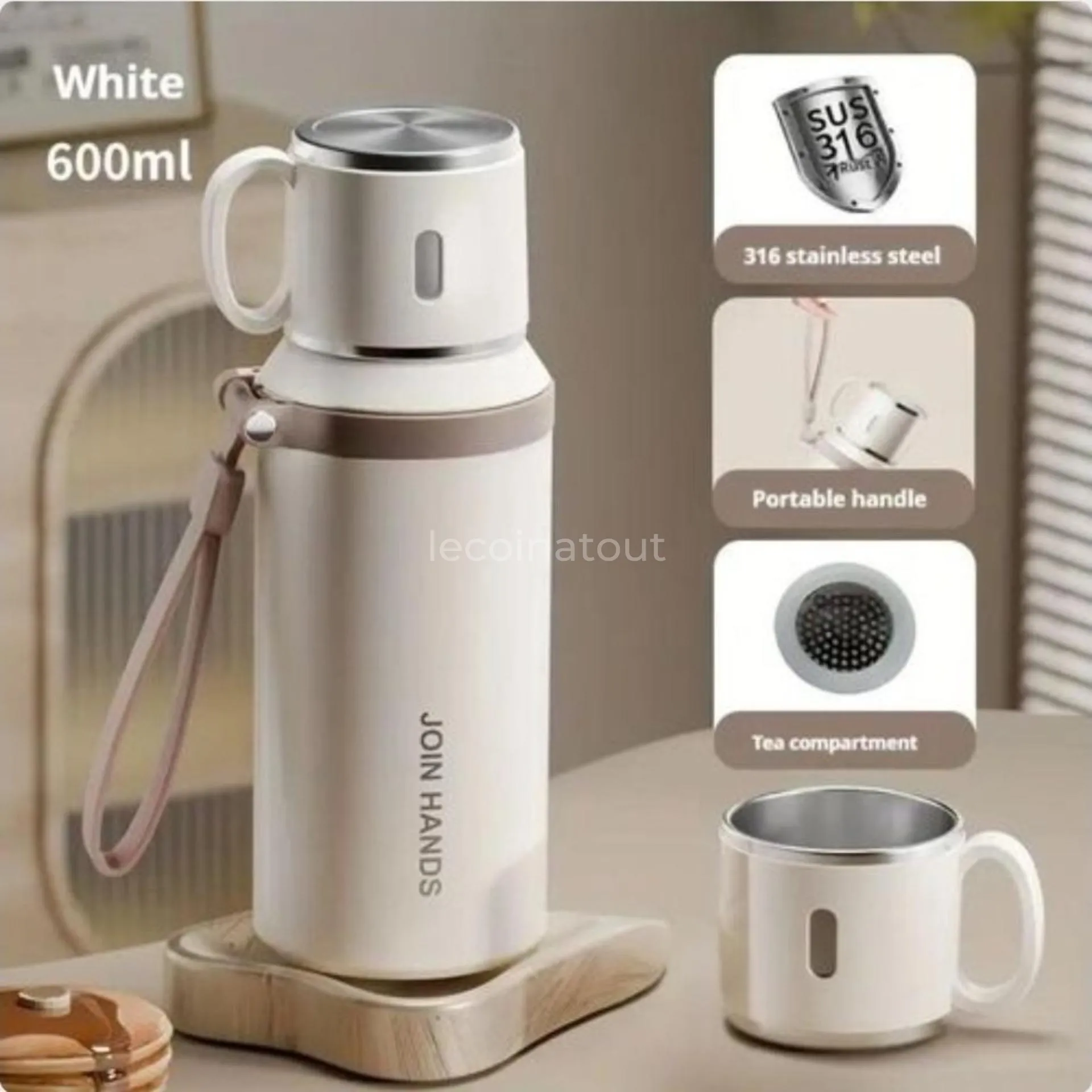 Bouteille Isotherme Thermos Inox SUS 316 600ml - Neuf — photo 1, HLM Hizbou Tarqiyyah